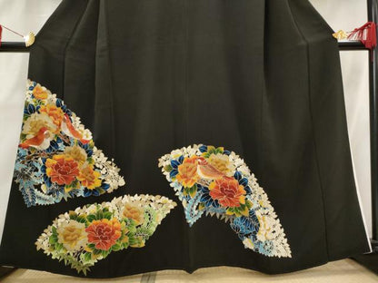 平和屋着物■豪華黒留袖 刺繍 花鳥文 金糸 正絹 逸品 AABH3421st
