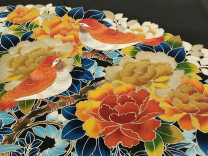 平和屋着物■豪華黒留袖 刺繍 花鳥文 金糸 正絹 逸品 AABH3421st