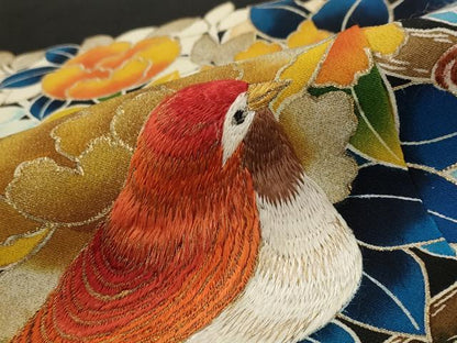 平和屋着物■豪華黒留袖 刺繍 花鳥文 金糸 正絹 逸品 AABH3421st