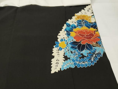 平和屋着物■豪華黒留袖 刺繍 花鳥文 金糸 正絹 逸品 AABH3421st