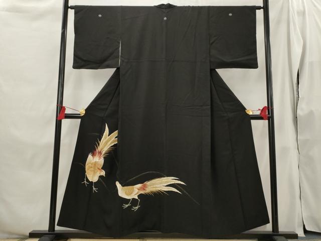 平和屋着物■豪華黒留袖 刺繍 鳥 金彩 銀糸 正絹 逸品 AABH3422st