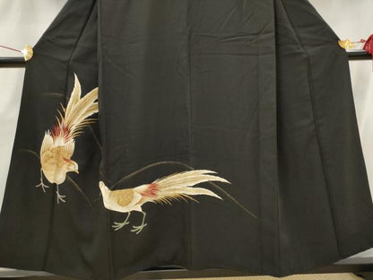 平和屋着物■豪華黒留袖 刺繍 鳥 金彩 銀糸 正絹 逸品 AABH3422st