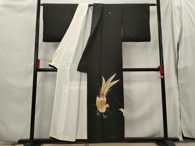 平和屋着物■豪華黒留袖 刺繍 鳥 金彩 銀糸 正絹 逸品 AABH3422st
