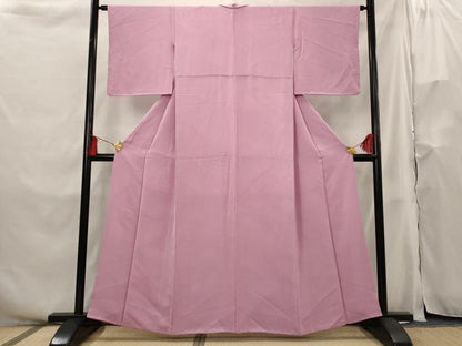 平和屋着物■上質な色無地　切嵌地紋　桃花色　正絹　逸品　AABH3448st
