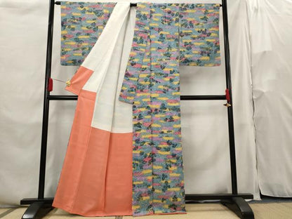 平和屋着物■上質な小紋 風景文 暈し染め 正絹 逸品 未使用 AABH3451st