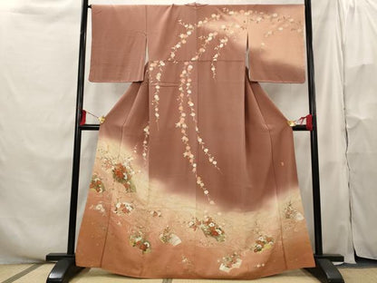平和屋着物■訪問着　作家物　駒刺繍　流水地紙花文　暈し染め　金彩　正絹　逸品　AABH3458st