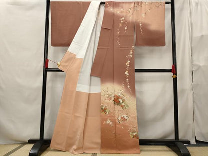 平和屋着物■訪問着　作家物　駒刺繍　流水地紙花文　暈し染め　金彩　正絹　逸品　AABH3458st