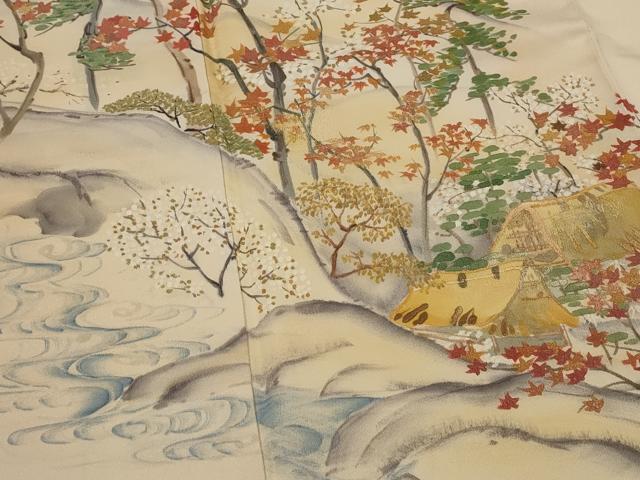平和屋着物■訪問着 手描き 風景文 暈し染め 金彩 正絹 逸品 AABH3465st