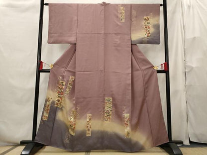 平和屋着物■訪問着　駒刺繍　短冊花文　暈し染め　金彩　正絹　逸品　AABH3471st