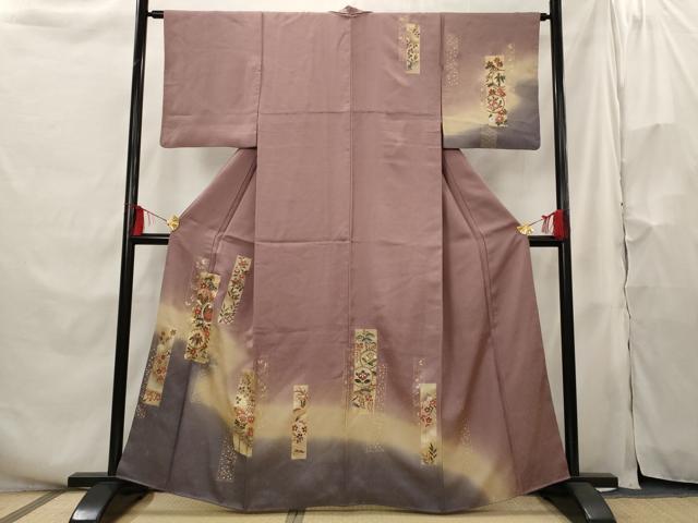 平和屋着物■訪問着　駒刺繍　短冊花文　暈し染め　金彩　正絹　逸品　AABH3471st
