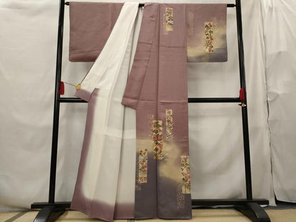 平和屋着物■訪問着　駒刺繍　短冊花文　暈し染め　金彩　正絹　逸品　AABH3471st