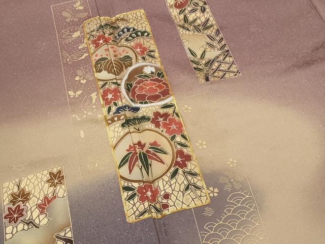 平和屋着物■訪問着　駒刺繍　短冊花文　暈し染め　金彩　正絹　逸品　AABH3471st