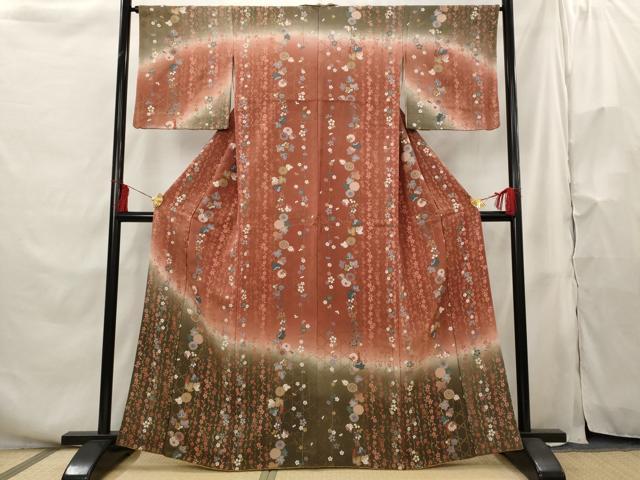 平和屋着物■訪問着　草花文　暈し染め　金彩　鬼しぼ縮緬　正絹　逸品　AABH3472st