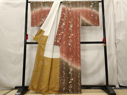 平和屋着物■訪問着　草花文　暈し染め　金彩　鬼しぼ縮緬　正絹　逸品　AABH3472st
