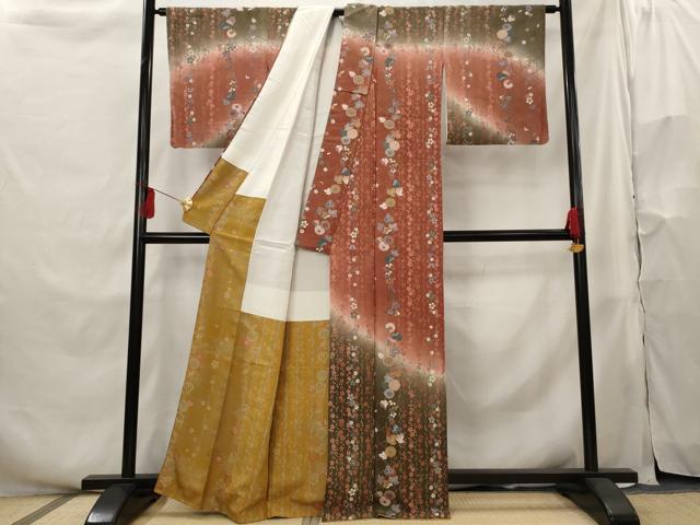 平和屋着物■訪問着　草花文　暈し染め　金彩　鬼しぼ縮緬　正絹　逸品　AABH3472st