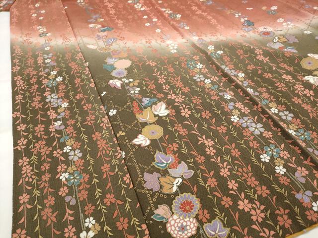 平和屋着物■訪問着　草花文　暈し染め　金彩　鬼しぼ縮緬　正絹　逸品　AABH3472st