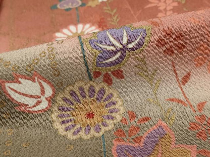 平和屋着物■訪問着　草花文　暈し染め　金彩　鬼しぼ縮緬　正絹　逸品　AABH3472st