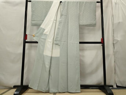 平和屋着物■上質な色無地　松皮菱地紋　秘色色　正絹　逸品　AABH3474st