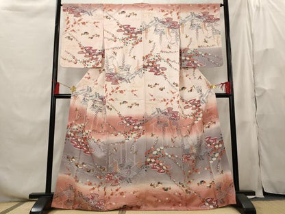 平和屋着物■訪問着 花鳥文 暈し染め 金彩 正絹 逸品 AABH3482st