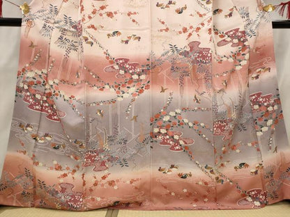 平和屋着物■訪問着 花鳥文 暈し染め 金彩 正絹 逸品 AABH3482st