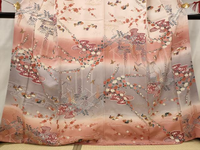 平和屋着物■訪問着 花鳥文 暈し染め 金彩 正絹 逸品 AABH3482st