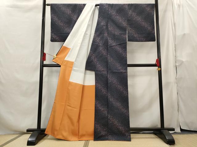 平和屋着物■上質な小紋 紬地 斜縞 正絹 逸品 AABH3483st