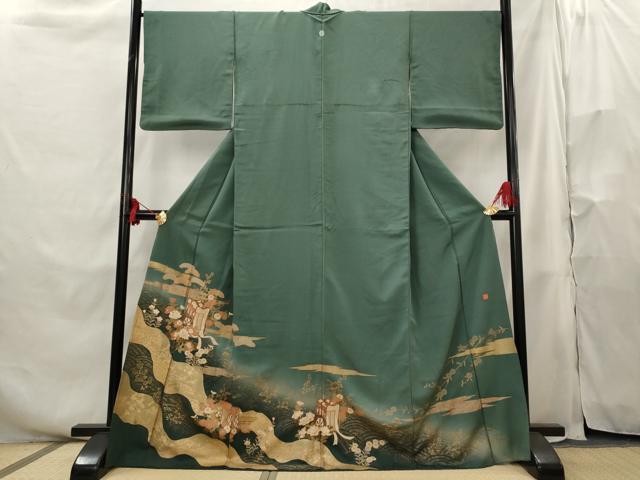 平和屋着物■十日町友禅作家 龍谷 色留袖 御所車花文 暈し染め 金彩 正絹 逸品 AABH3485st