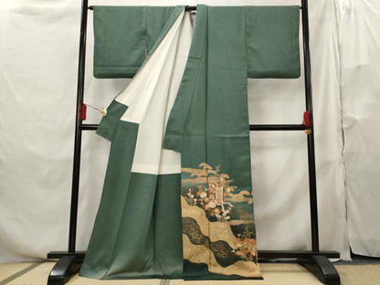 平和屋着物■十日町友禅作家 龍谷 色留袖 御所車花文 暈し染め 金彩 正絹 逸品 AABH3485st