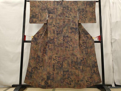 平和屋着物■上質な小紋 色紙重ね草花文 鬼しぼ縮緬 正絹 逸品 AABH3486st
