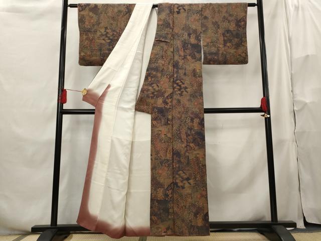 平和屋着物■上質な小紋 色紙重ね草花文 鬼しぼ縮緬 正絹 逸品 AABH3486st
