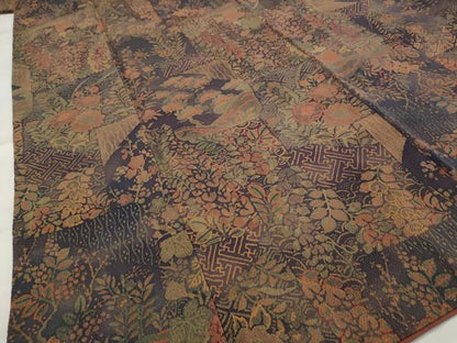 平和屋着物■上質な小紋 色紙重ね草花文 鬼しぼ縮緬 正絹 逸品 AABH3486st