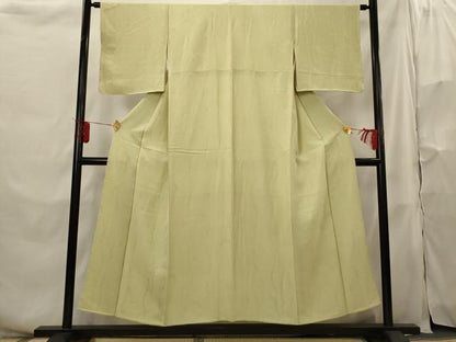 平和屋着物■上質な色無地 枝葉地紋 抹茶色 正絹 逸品 AABH3489st