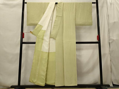 平和屋着物■上質な色無地 枝葉地紋 抹茶色 正絹 逸品 AABH3489st