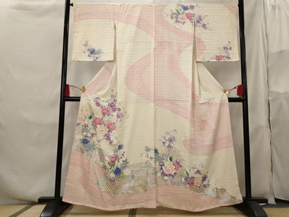 平和屋着物■訪問着 絞り 孔雀花文 銀彩 正絹 逸品 AABH3511st