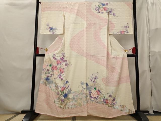 平和屋着物■訪問着 絞り 孔雀花文 銀彩 正絹 逸品 AABH3511st