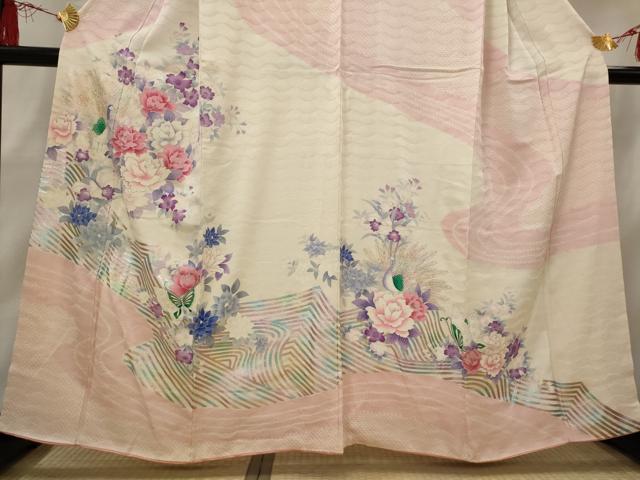 平和屋着物■訪問着 絞り 孔雀花文 銀彩 正絹 逸品 AABH3511st
