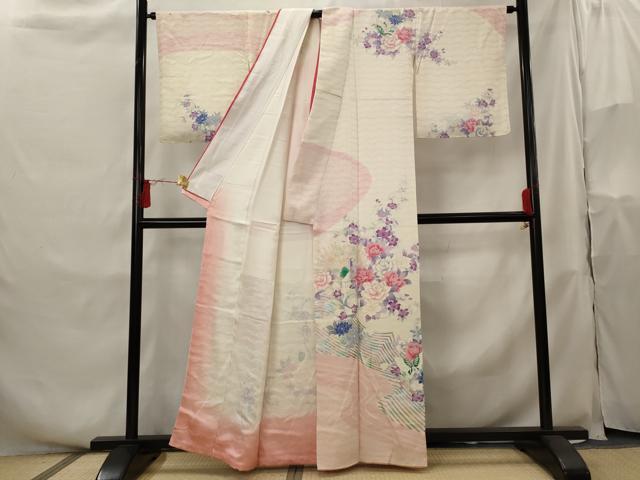 平和屋着物■訪問着 絞り 孔雀花文 銀彩 正絹 逸品 AABH3511st