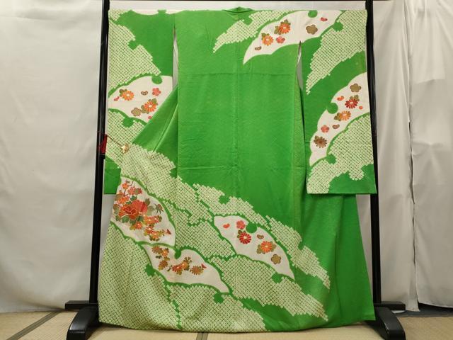 平和屋着物■豪華振袖 駒刺繍 絞り 雪芝花文 正絹 逸品 AABH3513st