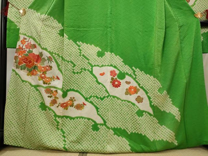 平和屋着物■豪華振袖 駒刺繍 絞り 雪芝花文 正絹 逸品 AABH3513st