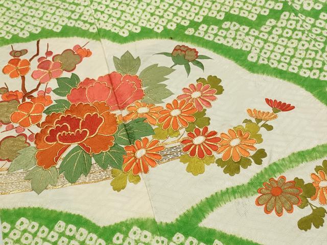 平和屋着物■豪華振袖 駒刺繍 絞り 雪芝花文 正絹 逸品 AABH3513st