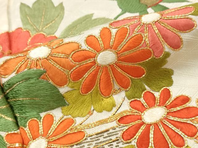 平和屋着物■豪華振袖 駒刺繍 絞り 雪芝花文 正絹 逸品 AABH3513st
