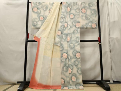 平和屋着物■上質な小紋 地紋起こし 花丸文 暈し染め 正絹 逸品 AABH3514st