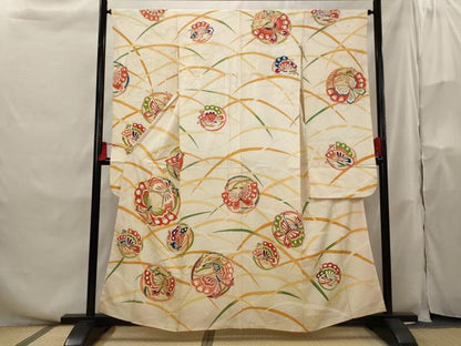 平和屋着物■豪華振袖 駒刺繍 花蝶丸文 金銀彩 正絹 逸品 AABH3516st