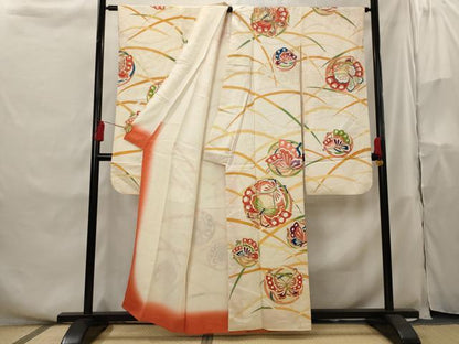 平和屋着物■豪華振袖 駒刺繍 花蝶丸文 金銀彩 正絹 逸品 AABH3516st