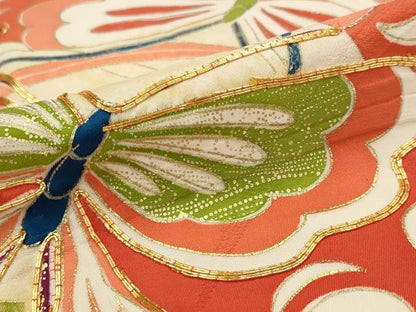 平和屋着物■豪華振袖 駒刺繍 花蝶丸文 金銀彩 正絹 逸品 AABH3516st