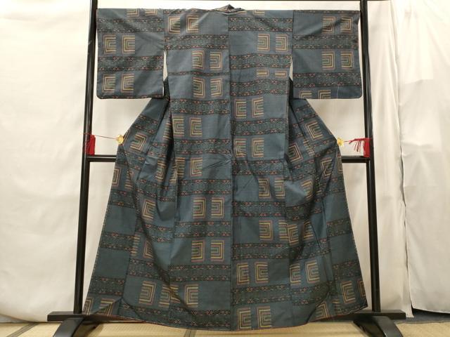 平和屋着物■本場大島紬　7マルキ　横段青海波文　正絹　逸品　AABH3542st