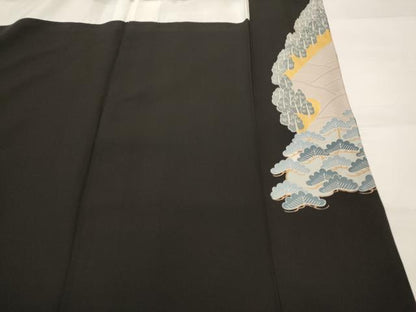平和屋着物■豪華黒留袖　流水飛鶴文　金銀彩　正絹　逸品　AABH3557st