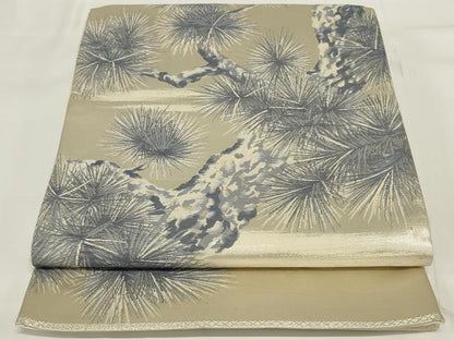 平和屋着物◎六通柄袋帯　唐織　大王松　銀糸　正絹　逸品　AABH3577ou