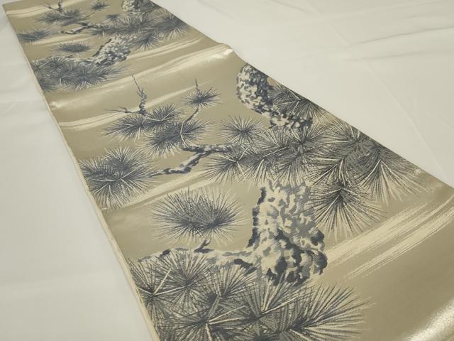 平和屋着物◎六通柄袋帯　唐織　大王松　銀糸　正絹　逸品　AABH3577ou