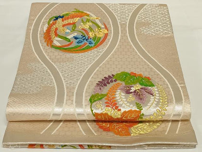 平和屋着物◎六通柄袋帯 唐織 立涌花鳥文 金銀糸 正絹 逸品 AABH3578ou